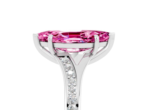 Platinum Marquise Cut Pink Sapphire Solitaire Ring with Pavé Band and Prong Setting_17