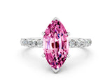 Platinum Marquise Cut Pink Sapphire Solitaire Ring with Round  Pavé Band and Four-Prong Setting_36