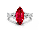 Platinum Marquise Cut Ruby  Halo Twist Band Solitaire Prong Setting Ring_12