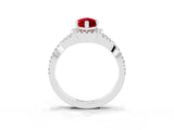 Platinum Marquise Cut Ruby  Halo Twist Band Solitaire Prong Setting Ring_15
