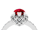 Platinum Marquise Cut Ruby Scalloped Halo Engagement Ring with Round Shared Prong Band_64