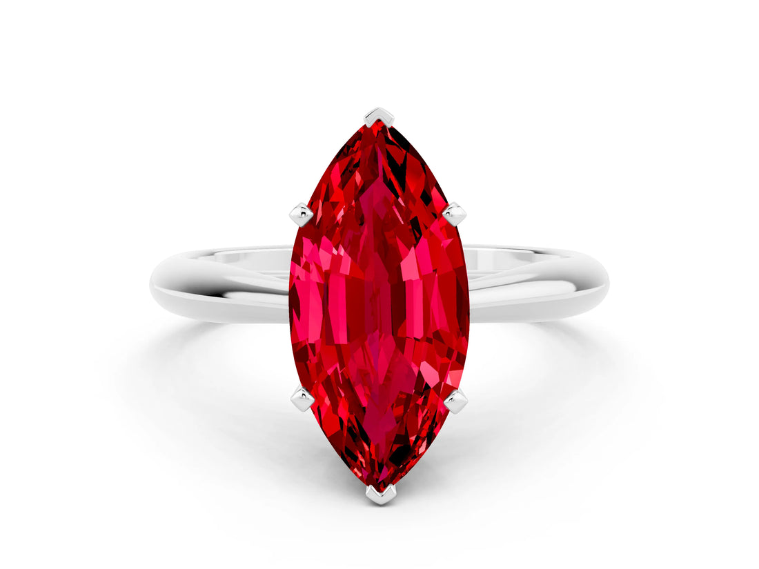 Platinum Marquise Cut Ruby Solitaire Engagement Ring with Cathedral Setting and Four-Prong Mount_12