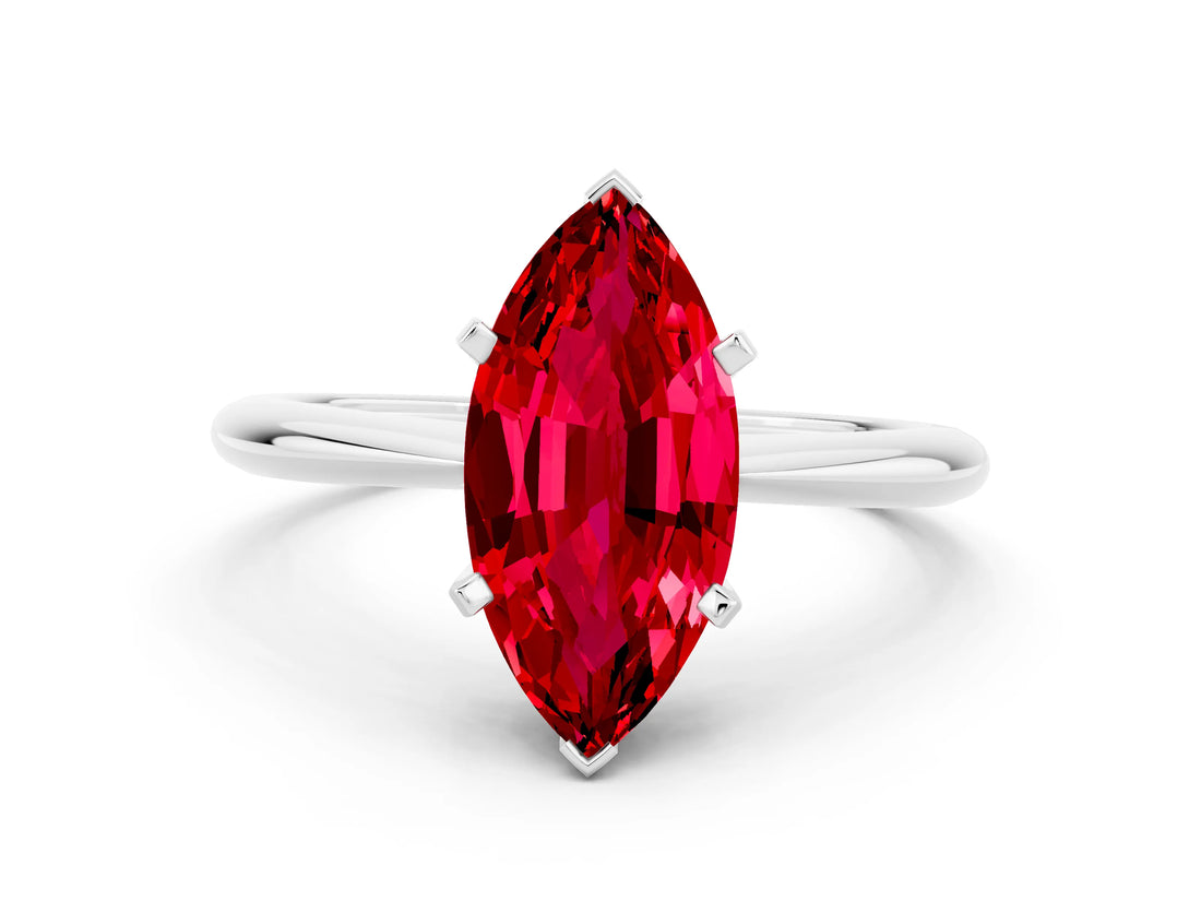 Platinum Marquise Cut Ruby Solitaire Engagement Ring with Classic Band and Four-Prong Setting_12