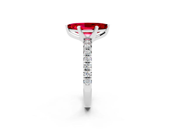 Platinum Marquise Cut Ruby Solitaire Pavé Engagement Ring with Round Band and Prong Setting