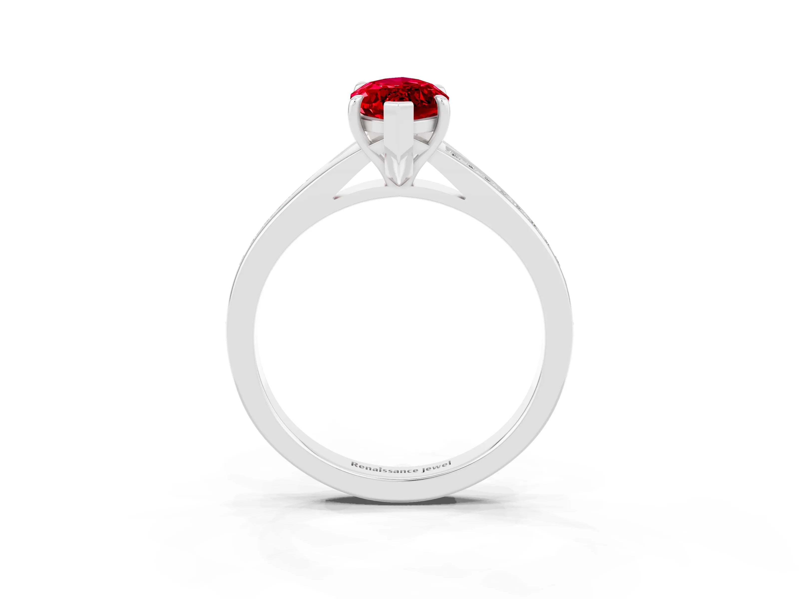 Platinum Marquise Cut Ruby Solitaire Ring with Pavé Band and Prong Setting_15