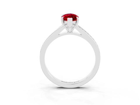Platinum Marquise Cut Ruby Solitaire Ring with Pavé Band and Prong Setting_15