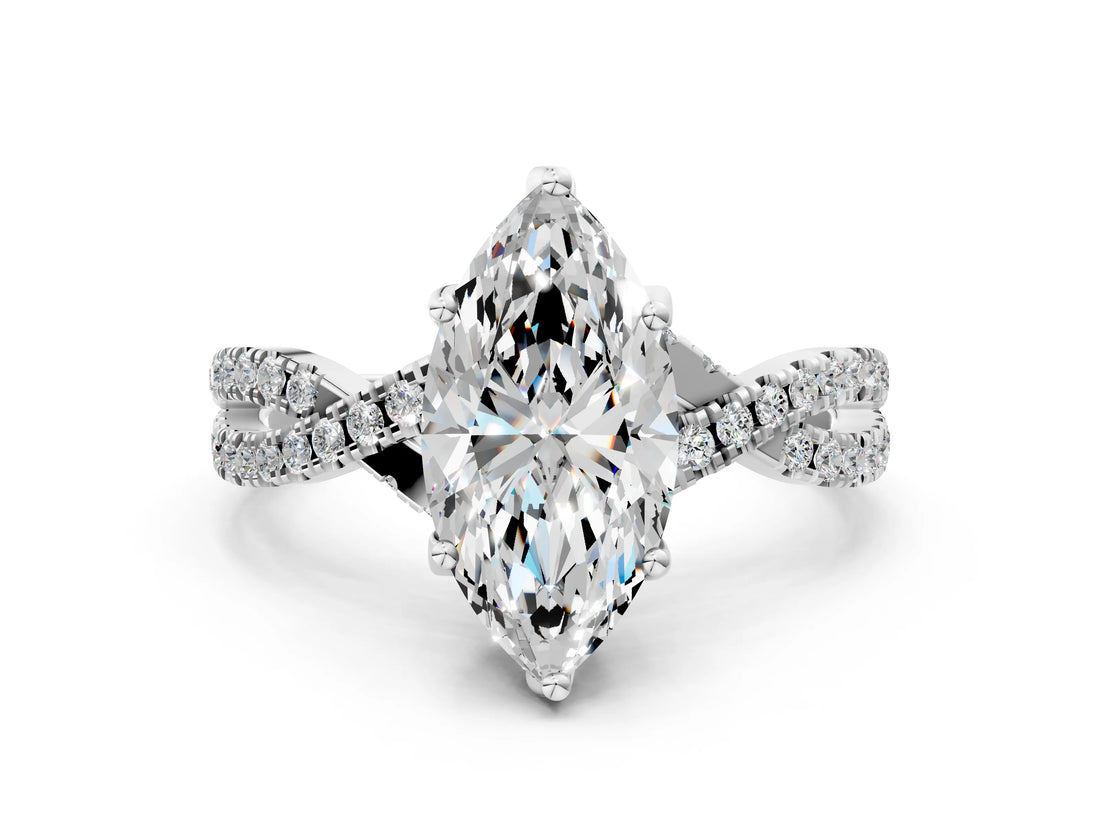 Platinum Marquise Cut Solitaire Twist Pave Diamond Engagement Ring with Prong Setting_31