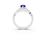 Platinum Marquise Cut Tanzanite  Halo Twist Band Solitaire Prong Setting Ring_15