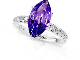 Platinum Marquise Cut Tanzanite Pavé Solitaire Ring with Round Band and Prong Setting_43
