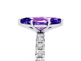 Platinum Marquise Cut Tanzanite Pavé Solitaire Ring with Round Band and Prong Setting_47