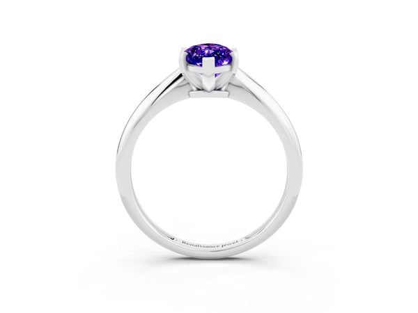 Platinum Marquise Cut Tanzanite Solitaire Engagement Ring with Classic Band and Four-Prong Setting