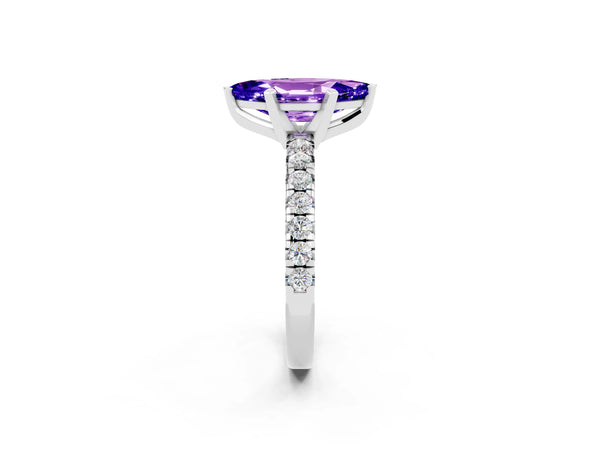 Platinum Marquise Cut Tanzanite Solitaire Pavé Engagement Ring with Round Band and Prong Setting