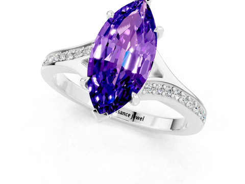 Platinum Marquise Cut Tanzanite Solitaire Ring with Pavé Band and Prong Setting_13
