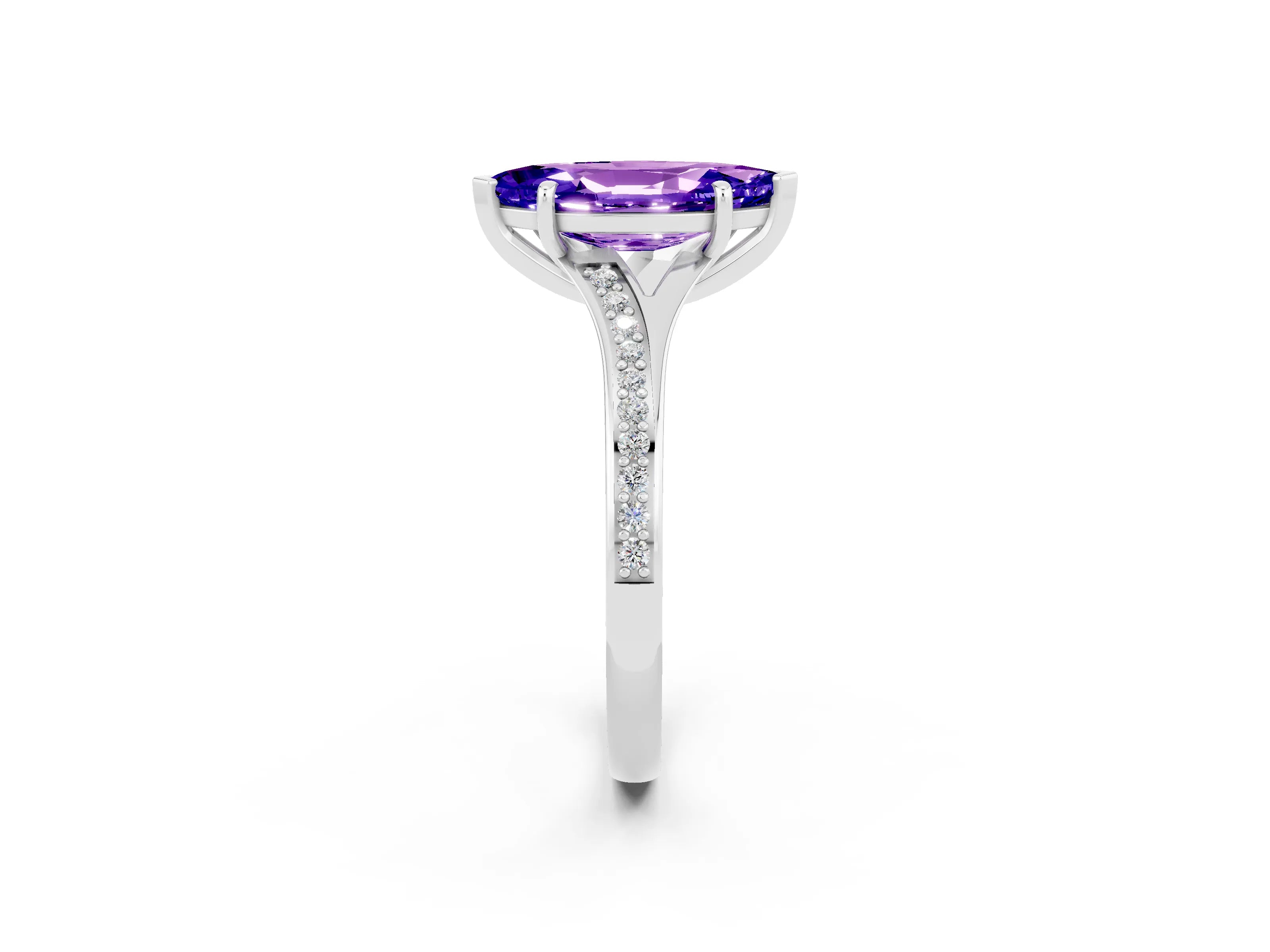 Platinum Marquise Cut Tanzanite Solitaire Ring with Pavé Band and Prong Setting_14