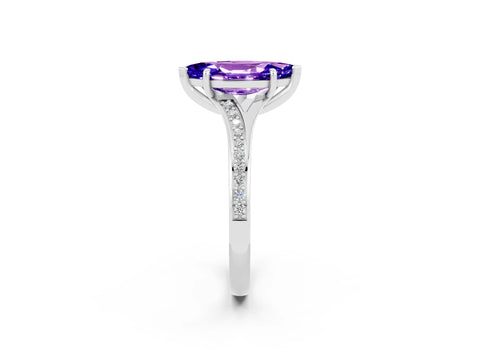 Platinum Marquise Cut Tanzanite Solitaire Ring with Pavé Band and Prong Setting_14