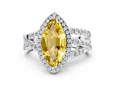 Platinum Marquise Cut Yellow Sapphire Halo Ring with Round Split Shank and Prong Setting_66