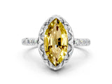 Platinum Marquise Cut Yellow Sapphire Scalloped Halo Engagement Ring with Round Shared Prong Band_30