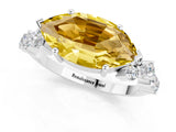 Platinum Marquise Cut Yellow Sapphire Scattered Round Accent Ring with Prong Setting_31