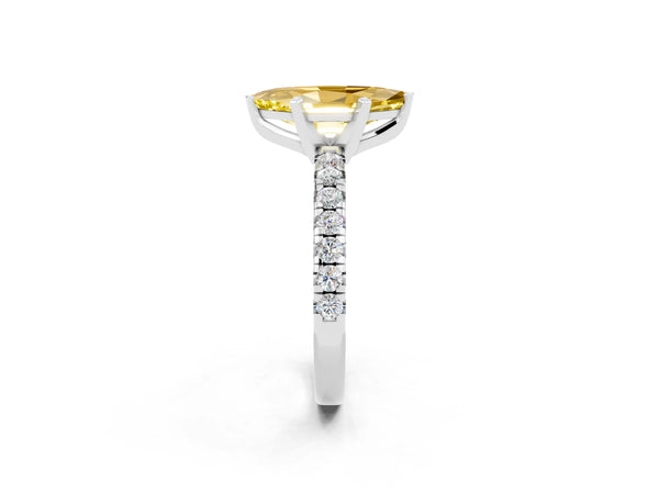 Platinum Marquise Cut Yellow Sapphire Solitaire Pavé Engagement Ring with Round Band and Prong Setting