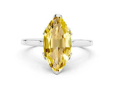 Platinum Marquise Cut Yellow Sapphire Solitaire Ring with Flower Prong Setting and Classic Band
