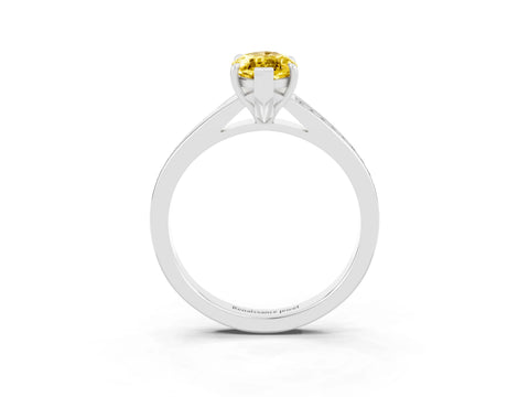 Platinum Marquise Cut Yellow Sapphire Solitaire Ring with Pavé Band and Prong Setting_15