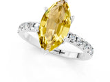 Platinum Marquise Cut Yellow Sapphire Solitaire Ring with Round  Pavé Band and Four-Prong Setting_25