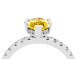 Platinum Marquise Cut Yellow Sapphire Solitaire Ring with Round  Pavé Band and Four-Prong Setting_28