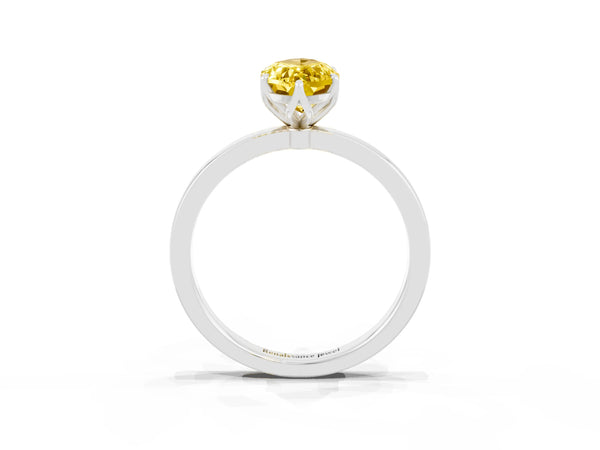 Platinum Marquise Cut Yellow Sapphire Solitaire Ring with Thin Band and Prong Setting