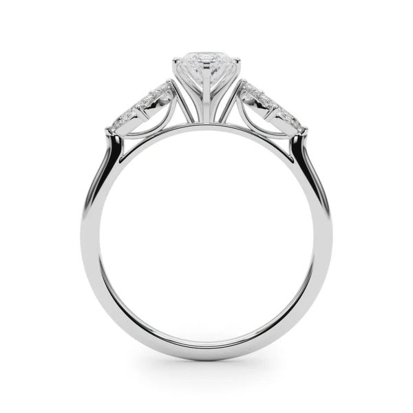 Platinum Marquise Diamond Floral Cluster Ring with Marquise Side Stones and Six-Prong Solitaire Setting