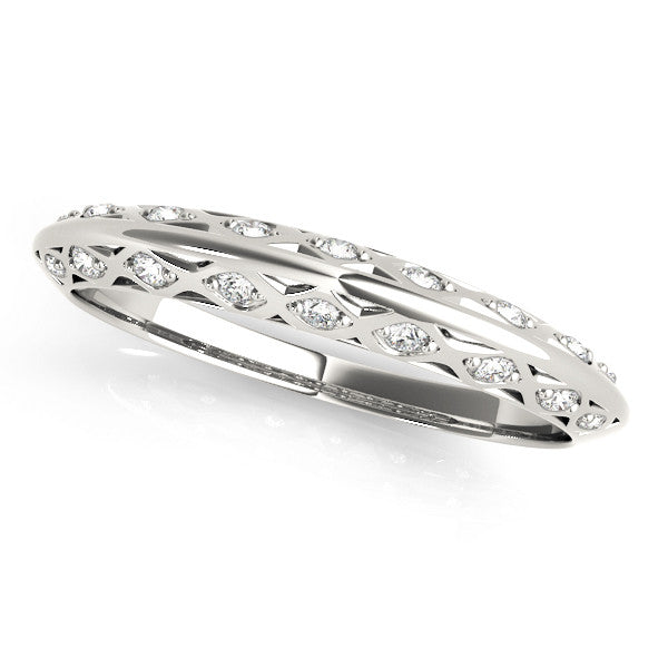 Silver Marquise Diamond Openwork Band with Pave Setting