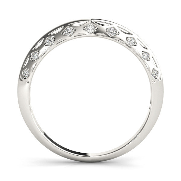 Silver Marquise Diamond Openwork Band with Pave Setting