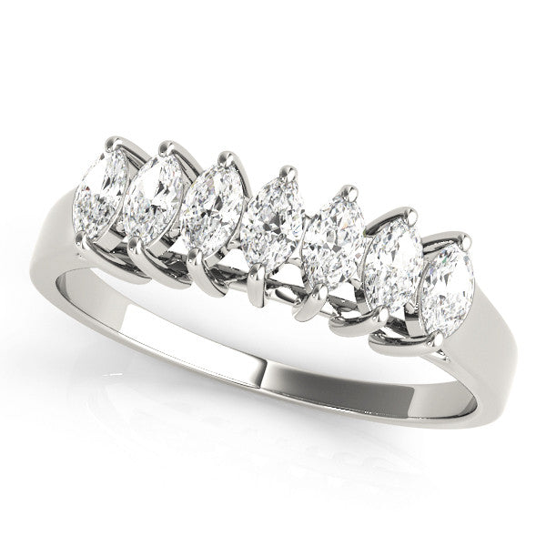 Platinum Marquise Diamond Prong Set White Gold Curved Band