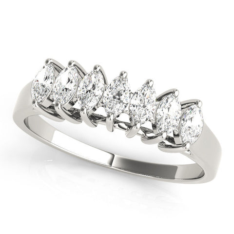 Platinum Marquise Diamond Prong Set White Gold Curved Band