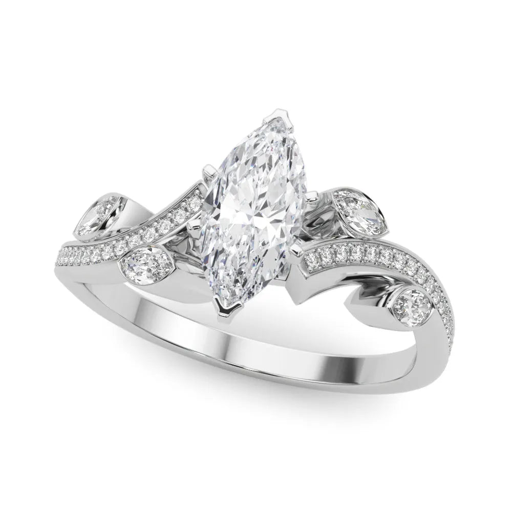 Platinum Marquise Diamond Swirl Band with Prong Setting