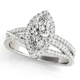 Platinum Marquise Halo Split-Shank Diamond Ring with Prong Setting