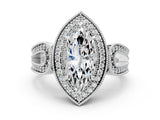 Platinum Marquise Halo Split Shank Milgrain Diamond Ring_18
