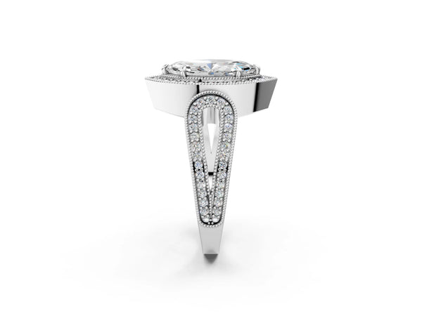 Platinum Marquise Vintage Milgrain Halo Engagement Ring Setting with Pave Loop Shoulders