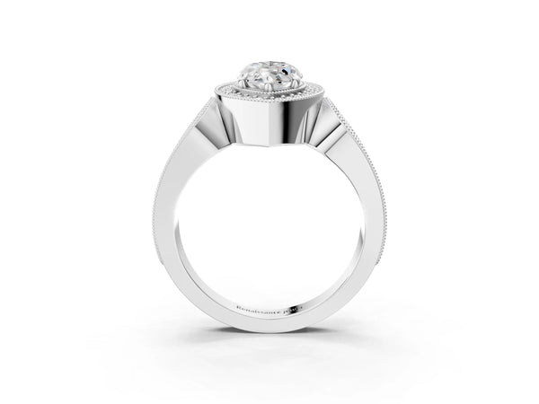 Platinum Marquise Vintage Milgrain Halo Engagement Ring Setting with Pave Loop Shoulders