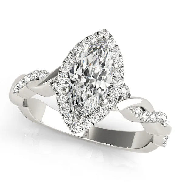 Platinum Marquise Halo Twisted Band Prong Setting Ring
