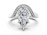 Platinum Marquise Solitaire Diamond Engagement Ring with Pave Band and Four-Prong Setting 1