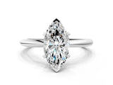 Platinum Marquise Solitaire Diamond Ring with Six-Prong Setting on a Classic Band
