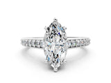 Platinum Marquise Solitaire Prong Set Diamond Engagement Ring with Pave Band_18