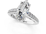 Platinum Marquise Solitaire Prong Set Diamond Engagement Ring with Pave Band_19
