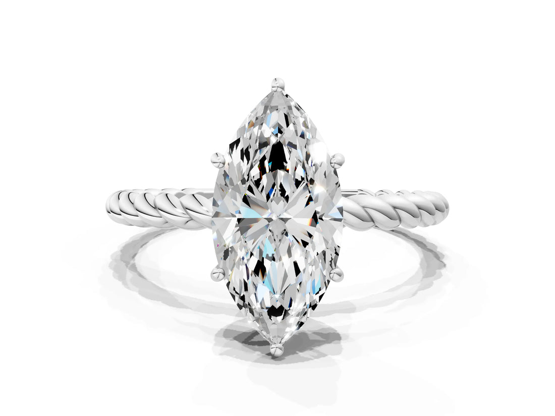Platinum Marquise Solitaire Twist Band Ring with Four-Prong Setting_12