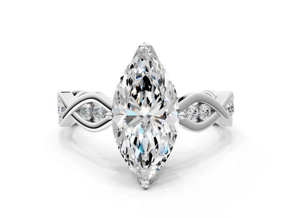 Platinum Marquise Twisted Engagement Ring Setting with Accented Crossover Band