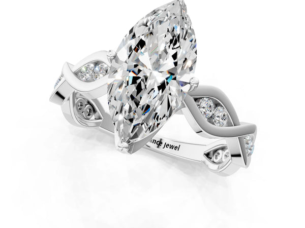 Platinum Marquise Twisted Engagement Ring Setting with Accented Crossover Band
