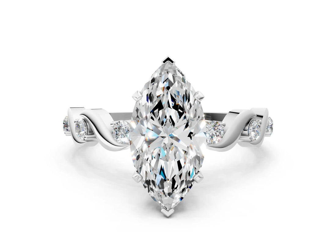 Platinum Marquise Solitaire Twisted Band with Prong Setting