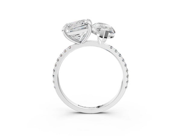 Platinum Marquise and Princess Toi Moi Ring with Prong Setting and Micro Pave Band