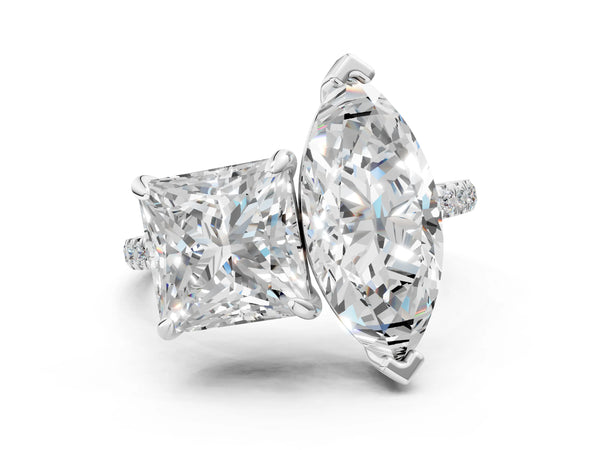 Platinum Marquise and Princess Toi Moi Ring with Prong Setting and Micro Pave Band