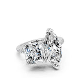 Platinum Marquise and Princess Toi Moi Ring with Prong Setting and Pave Band